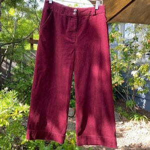 ♥️ Burgundy Wide-Leg crop 100% cotton Corduroy Pants women’s 8 M